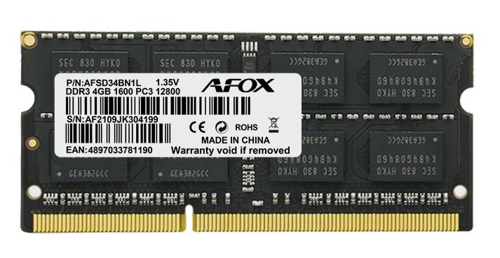 AFOX AFSD34BN1L 4GB 1600MHZ DDR3 SODIMM Notebook Ram