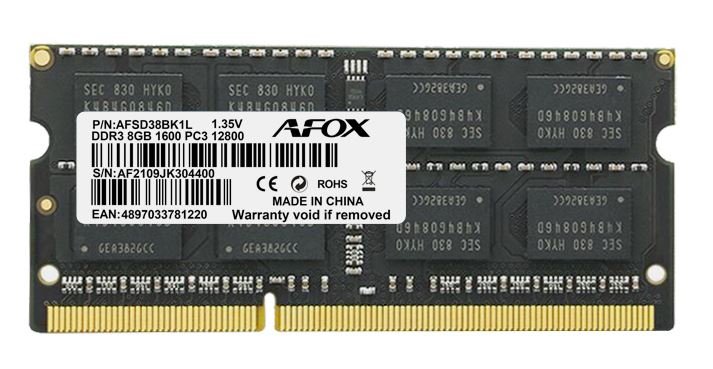 AFOX AFSD38BK1L 8GB 1600MHZ DDR3 SODIMM Notebook Ram