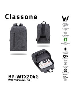 CLASSONE BP-WTX204G BP-WTX204G 15.6" Uyumlu Wtx Pro Su Geçirmez Kumaş Ve Fermuar Notebook