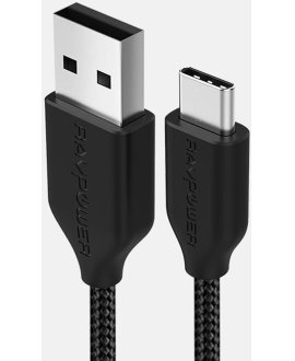 RAVPOWER RP-CB017 1 m USB-A Type-C Naylon/Çelik Örgülü Şarj/Data Kablosu Siyah +
