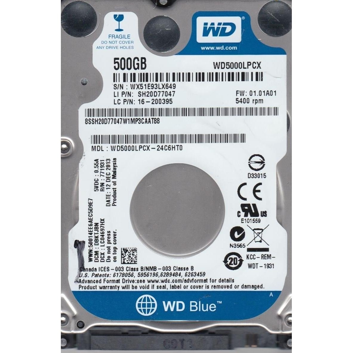 WD5000LPCX 500GB Blue Sata 3.0 5400RPM 16MB 2.5