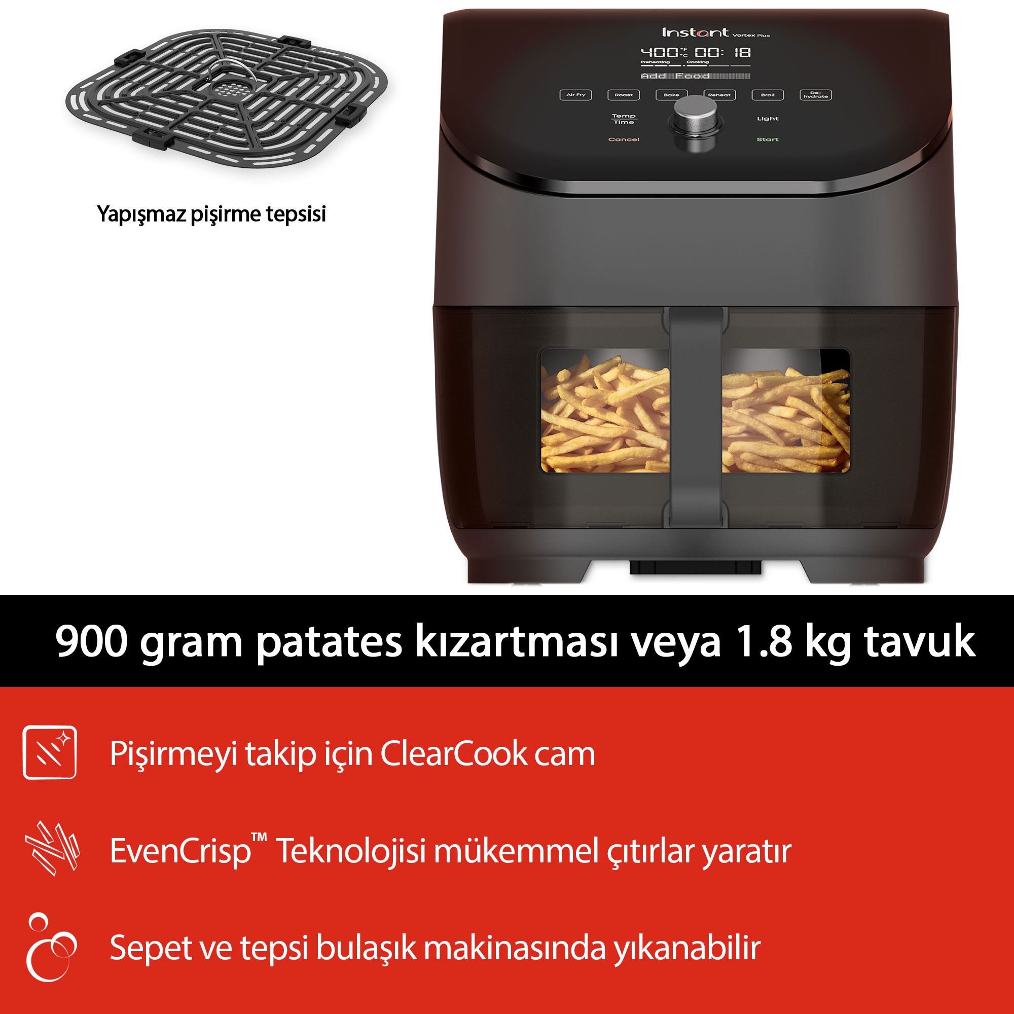 INSTANT 140-3097-01-EU 6Qt Vortex Plus 5.6 Litre 6 Fonksiyonlu Cam Pencereli Hava Fritözü