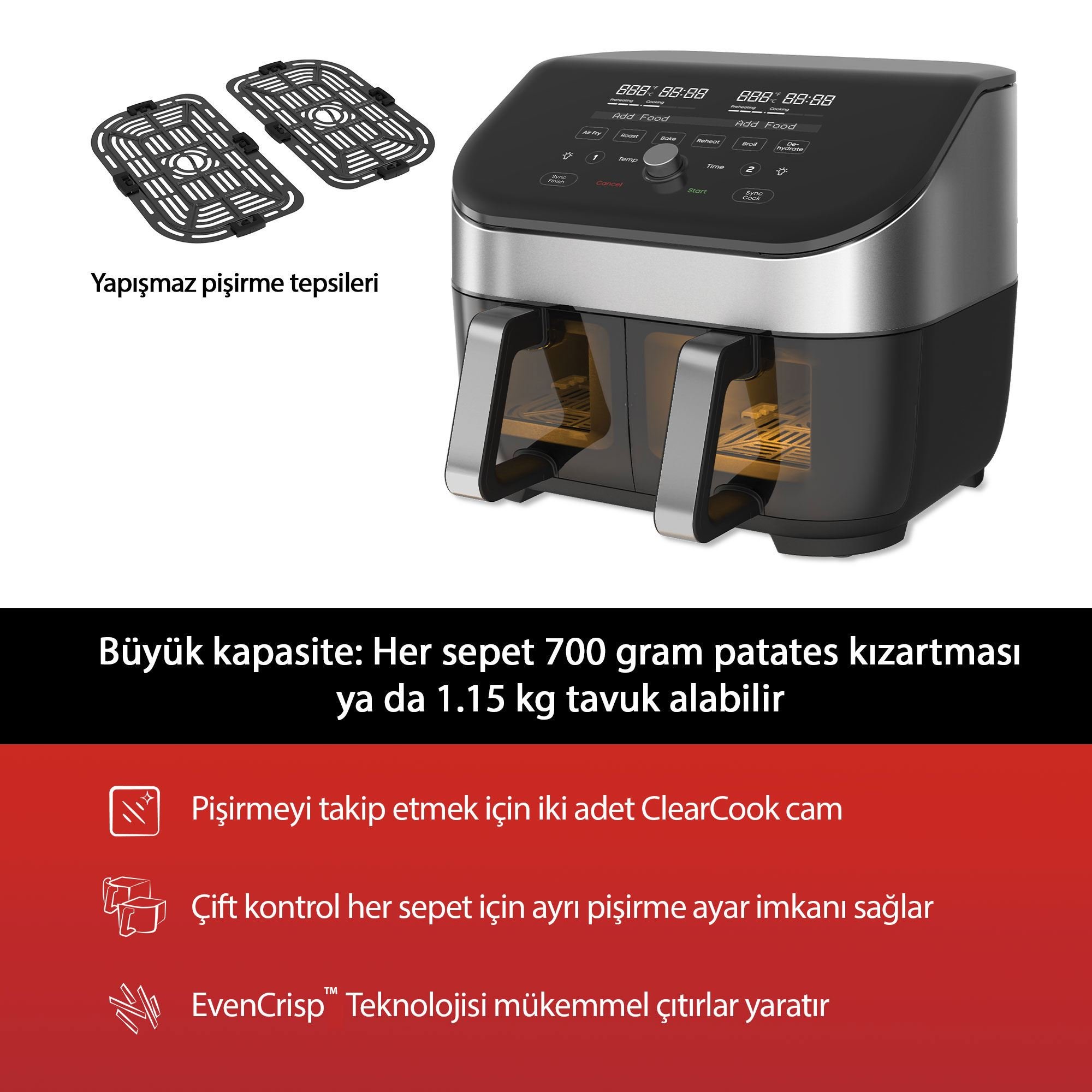 INSTANT 140-3127-01-EU 8Qt Vortex Plus Dual 7.6 Litre 8 Fonksiyonlu Cam Pencereli Hava Fritözü
