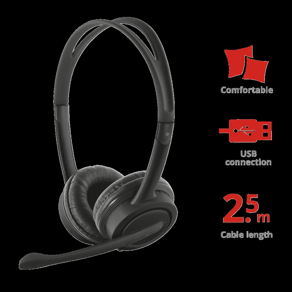 TRUST 17591 MAURO USB Kablolu Mikrofonlu Siyah Kulaklık