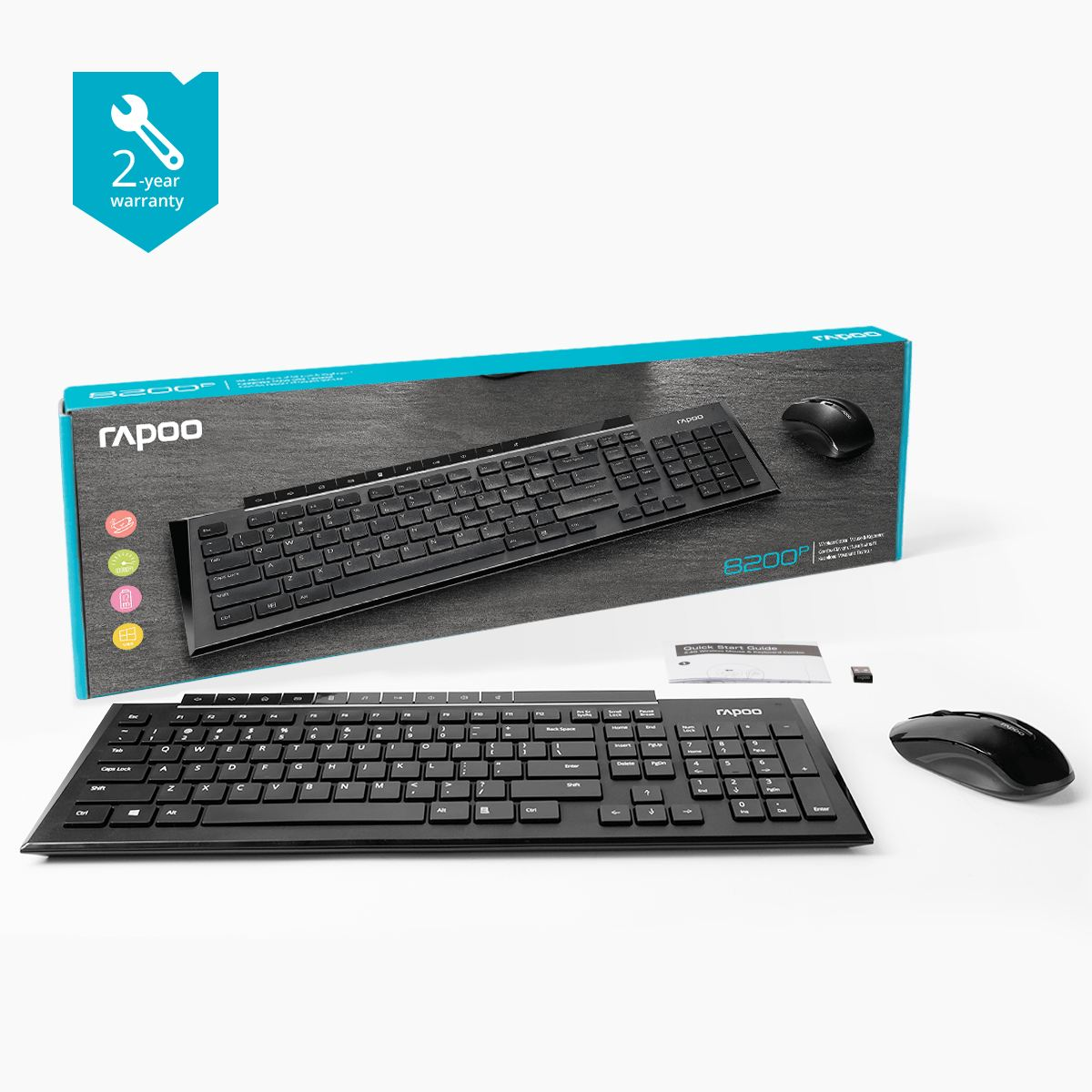 RAPOO 18038 8200P Kablosuz Optik TR Siyah Klavye Mouse Set
