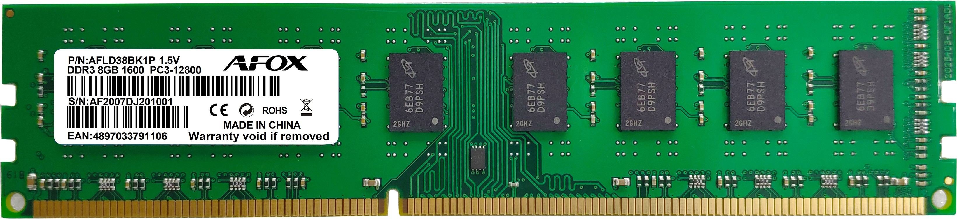 AFOX AFLD38BK1P 8GB 1600Mhz DDR3 MICRONCHIPSET RAM