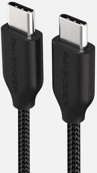 RAVPOWER RP-CB018 1 m Type-C Type-C Naylon/Çelik Örgülü Şarj/Data Kablosu Siyah +
