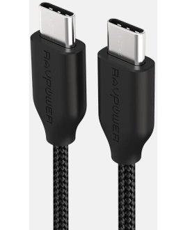 RAVPOWER RP-CB018 1 m Type-C Type-C Naylon/Çelik Örgülü Şarj/Data Kablosu Siyah +